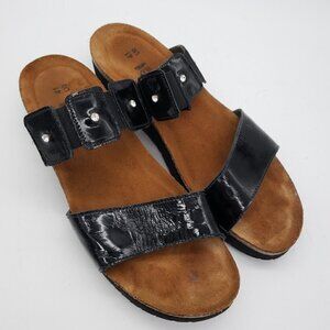 NAOT Black Patent Leather Ashley Crystal Stud Slide Sandals Womens EU 41 US 10
